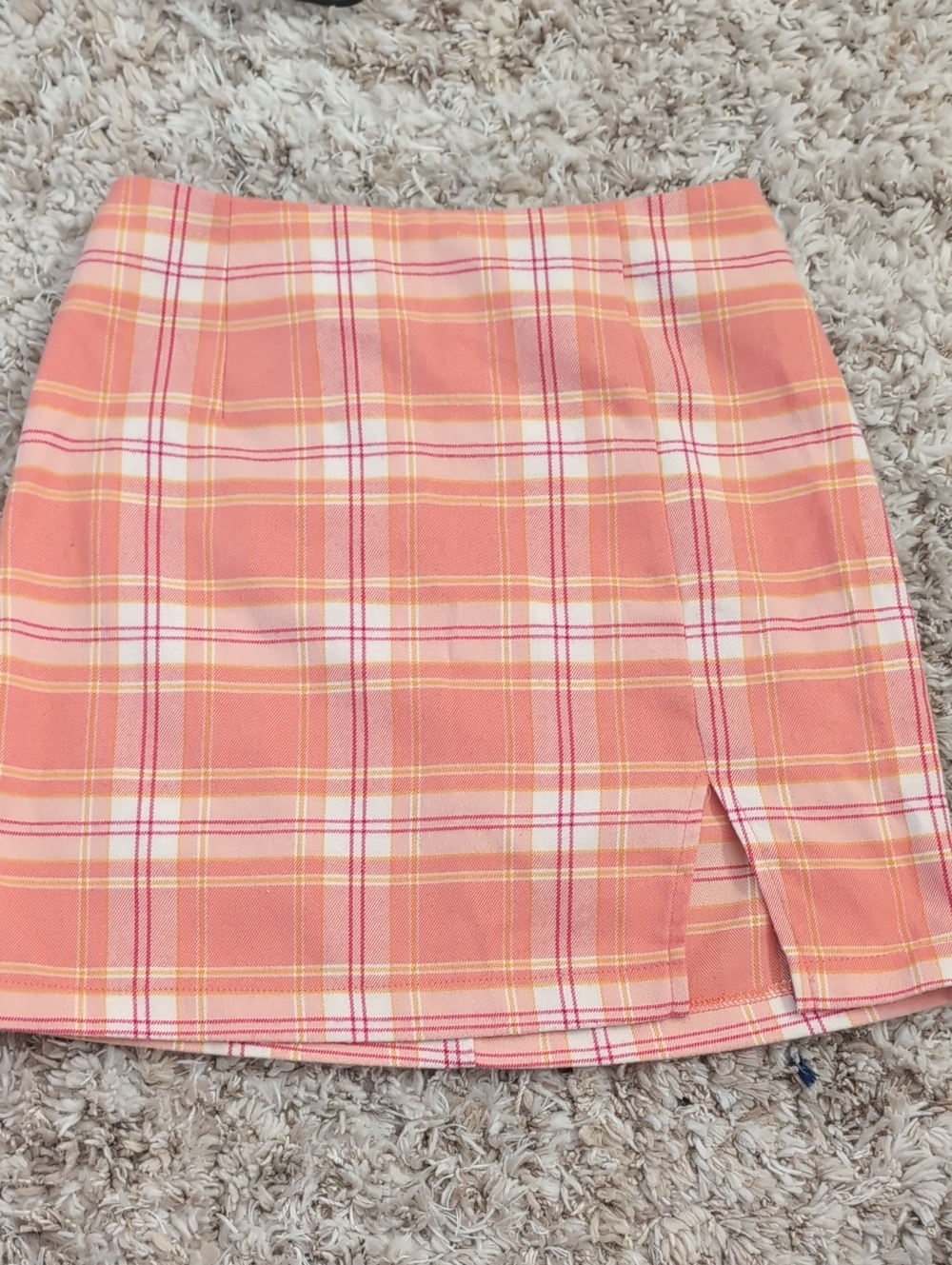 Women's Pink Plaid Mini Skirt with Side Slit